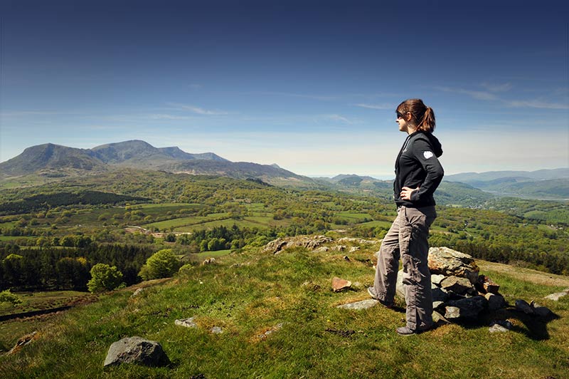 A national park warden stands at the summit of Foel Caerynwch