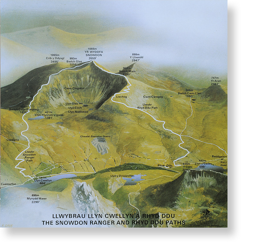 Map Tirwedd Yr Wyddfa – Llwybrau Rhyd Ddu & Llwybr Cwellyn
