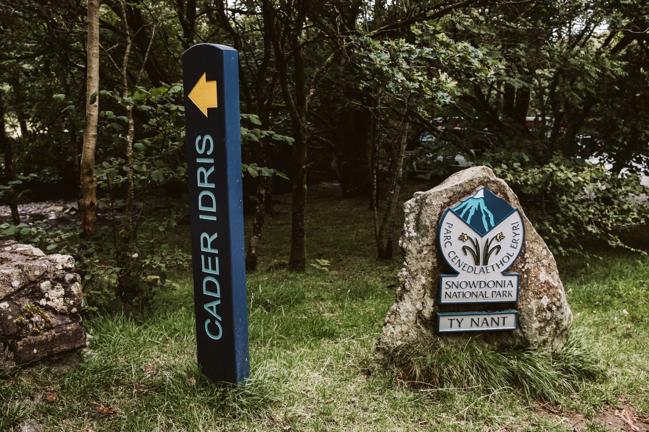 Eryri National Park Sign with a post for Cader Idris