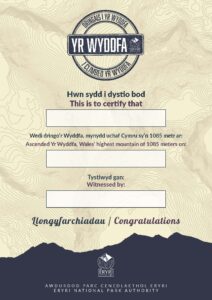 Tystysgrif ‘Dringais i Yr Wyddfa’